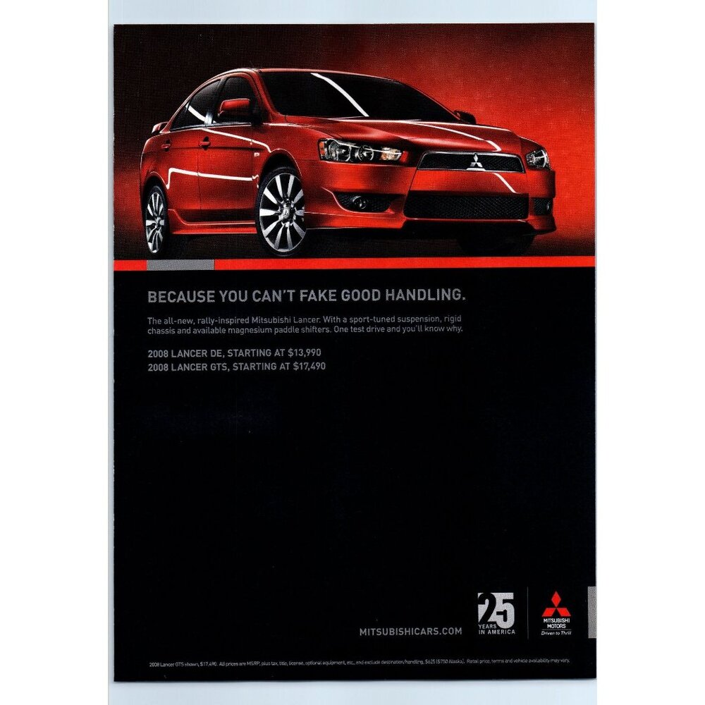 2008 Mitsubishi Lancer GTS Sports Sedan Vintage Print Ad Man Cave Wall Art